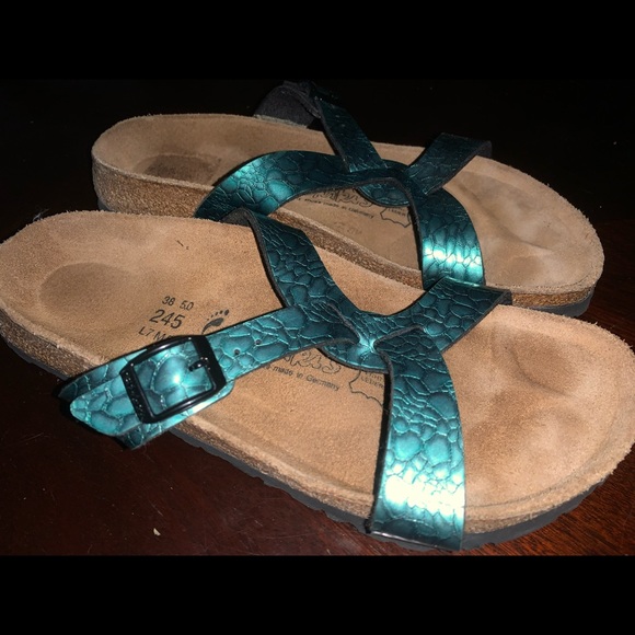 New! Birkenstock Birki's Sylt Birko Flor Turquoise Sandals Size 7 - Picture 3 of 5